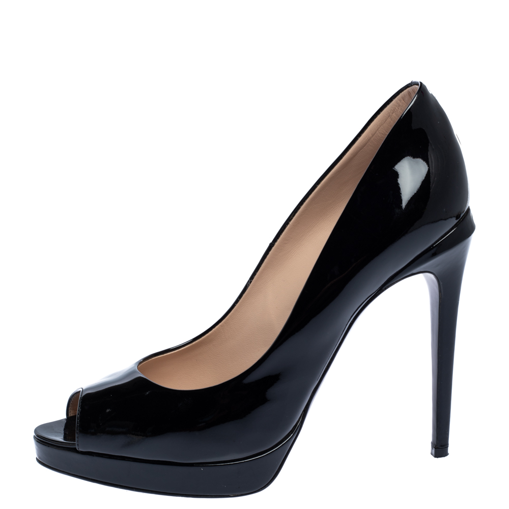 

Fendi Black Patent Leather Peep Toe Platform Pumps Size