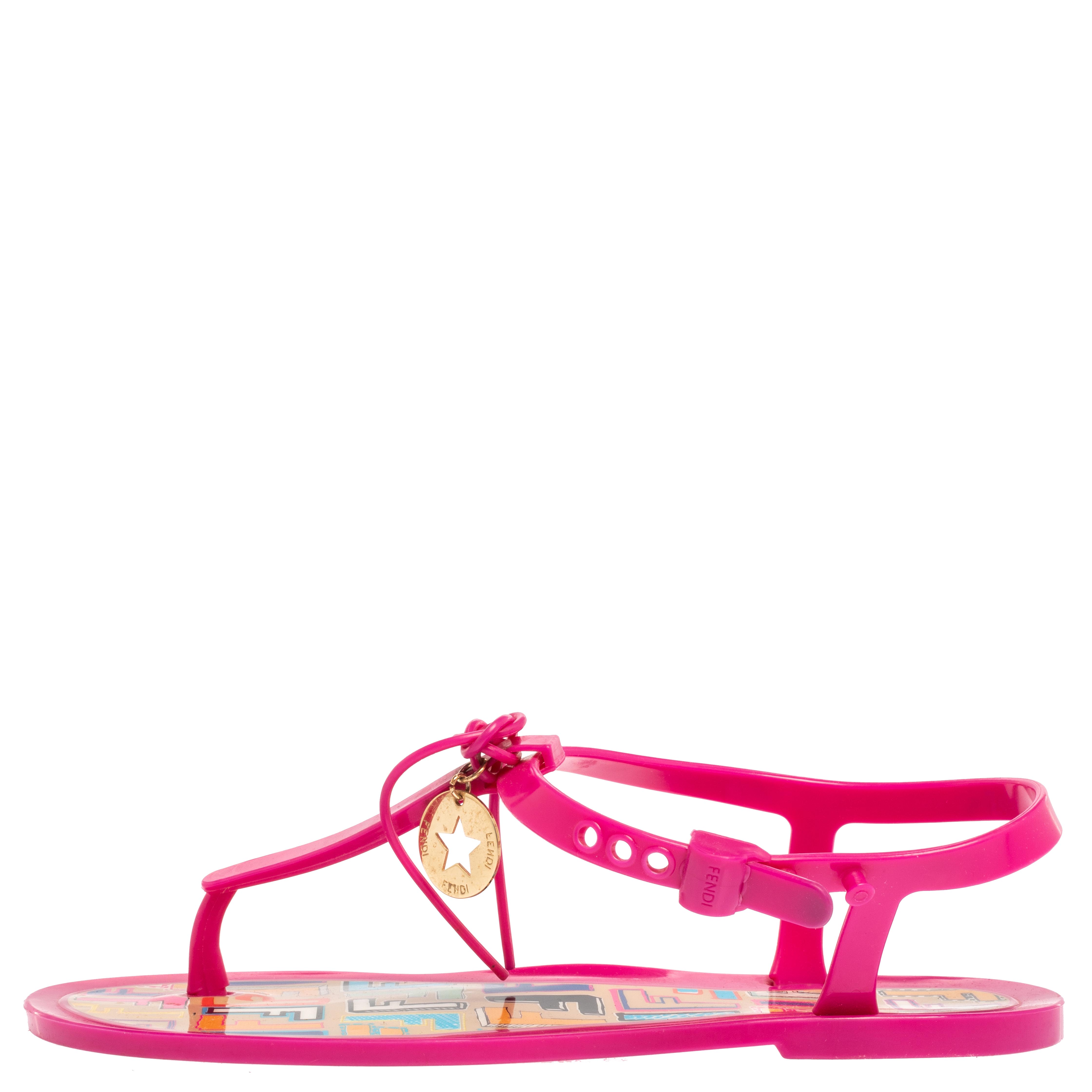 

Fendi Pink Jelly Sunny Ankle Strap Flats Sandals Size