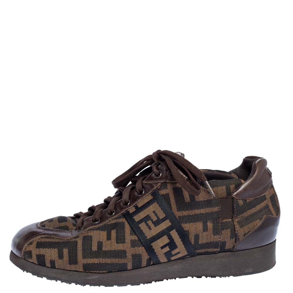 

Fendi Tobacco Zucca Canvas and Leather Trim Low Top Sneakers Size, Brown