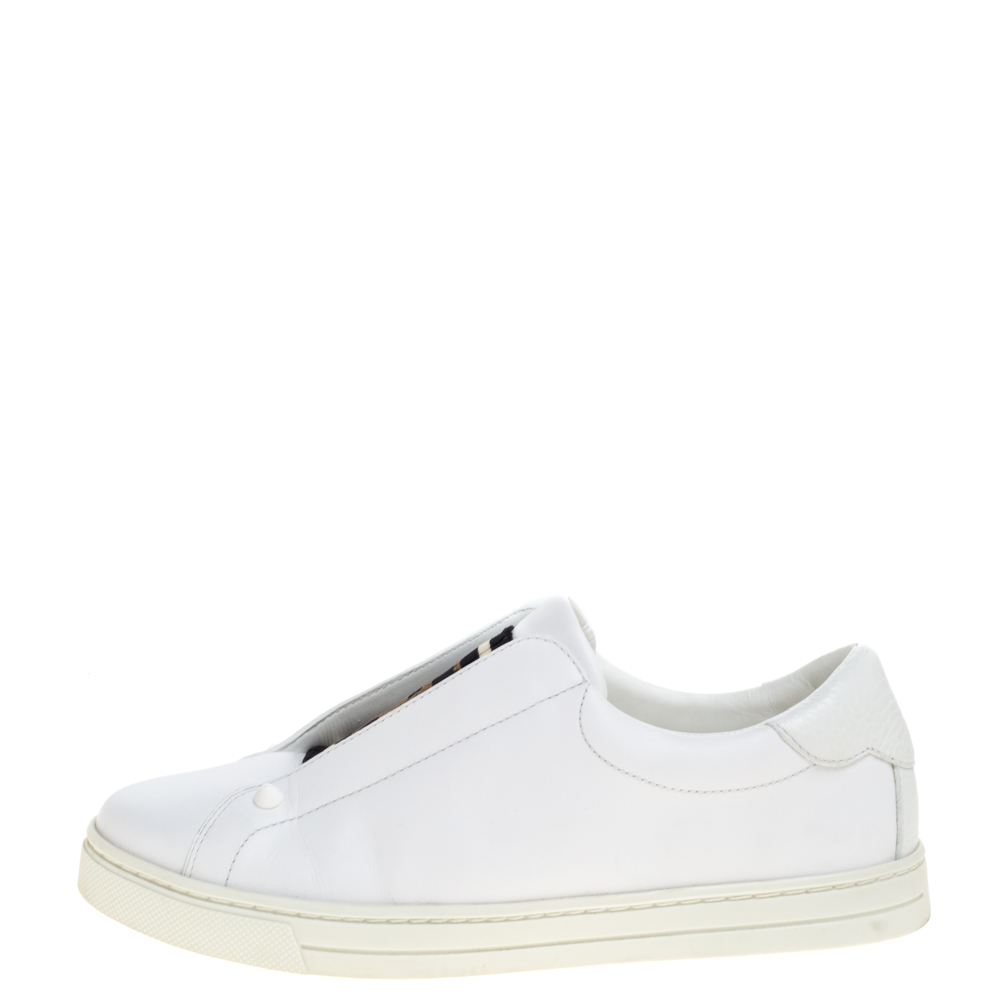 

Fendi White Leather Zucca Ribbed Slip On Sneakers Size