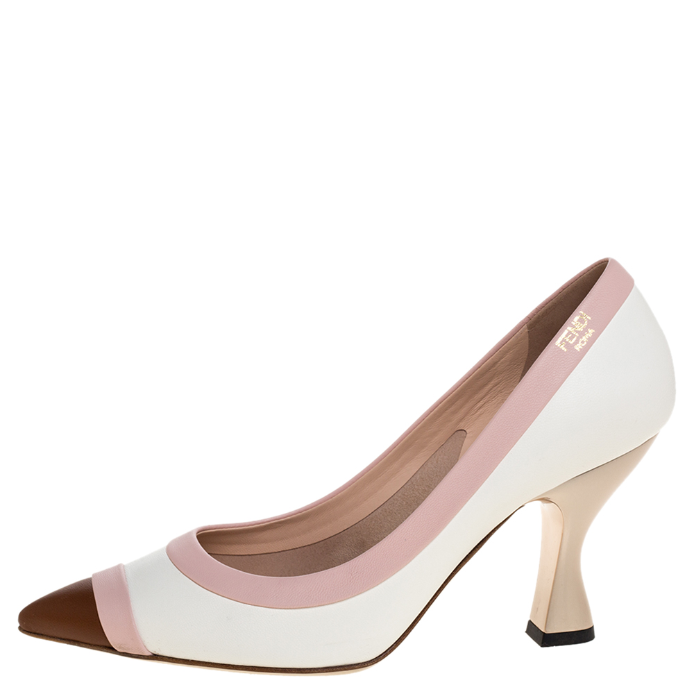 

Fendi Tricolor Leather Pointed Toe Pumps Size, White
