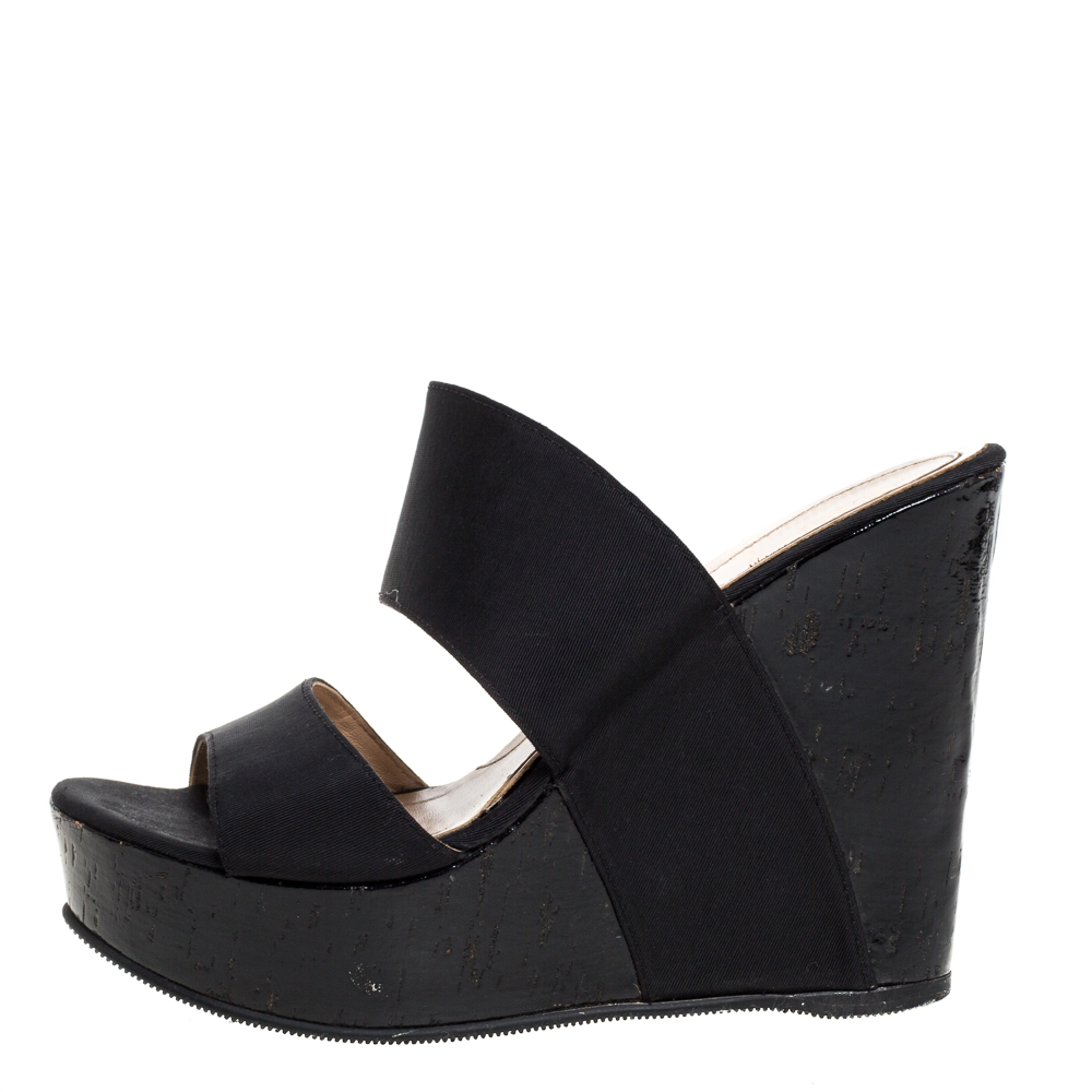 

Fendi Black Fabric Wedge Platform Slide Sandals Size