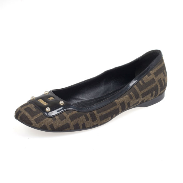 مملوكة مسبقًا Fendi Tobacco Zucca Canvas Ballet Flats Size 41