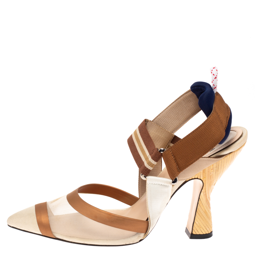

Fendi Beige Mesh and Canvas Colibri Slingback Pumps Size
