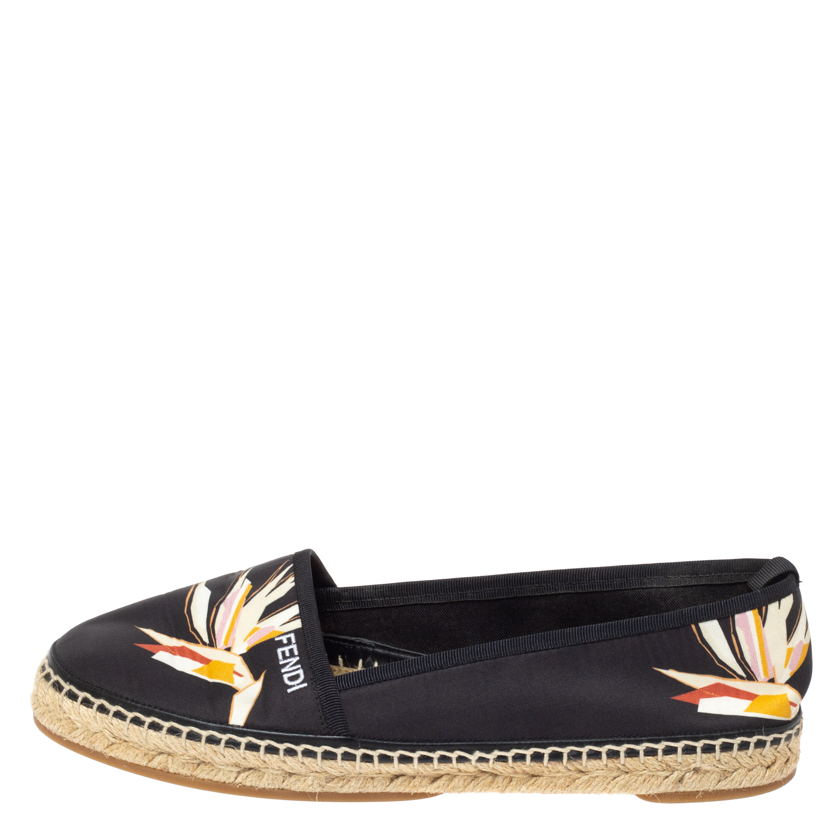 

Fendi Black Printed Satin Espadrilles Flats Size