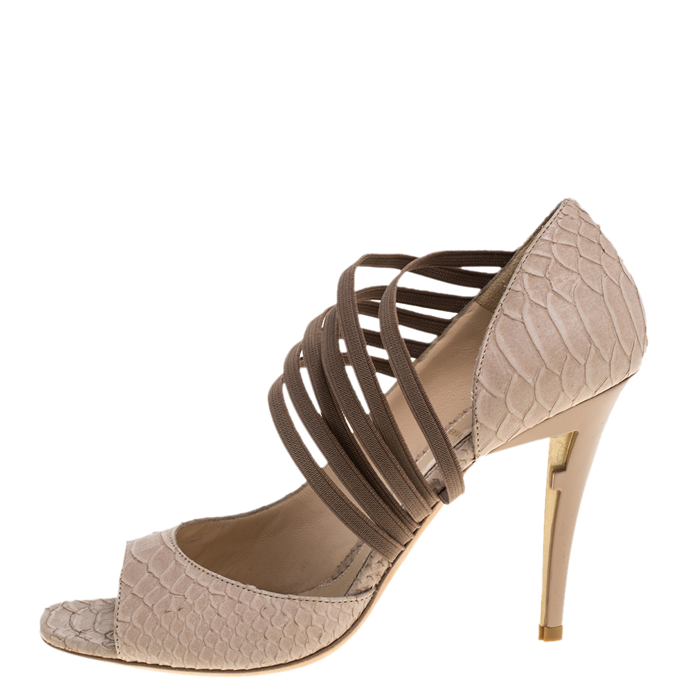 

Fendi Beige Python Embossed Leather Open Toe Sandals Size
