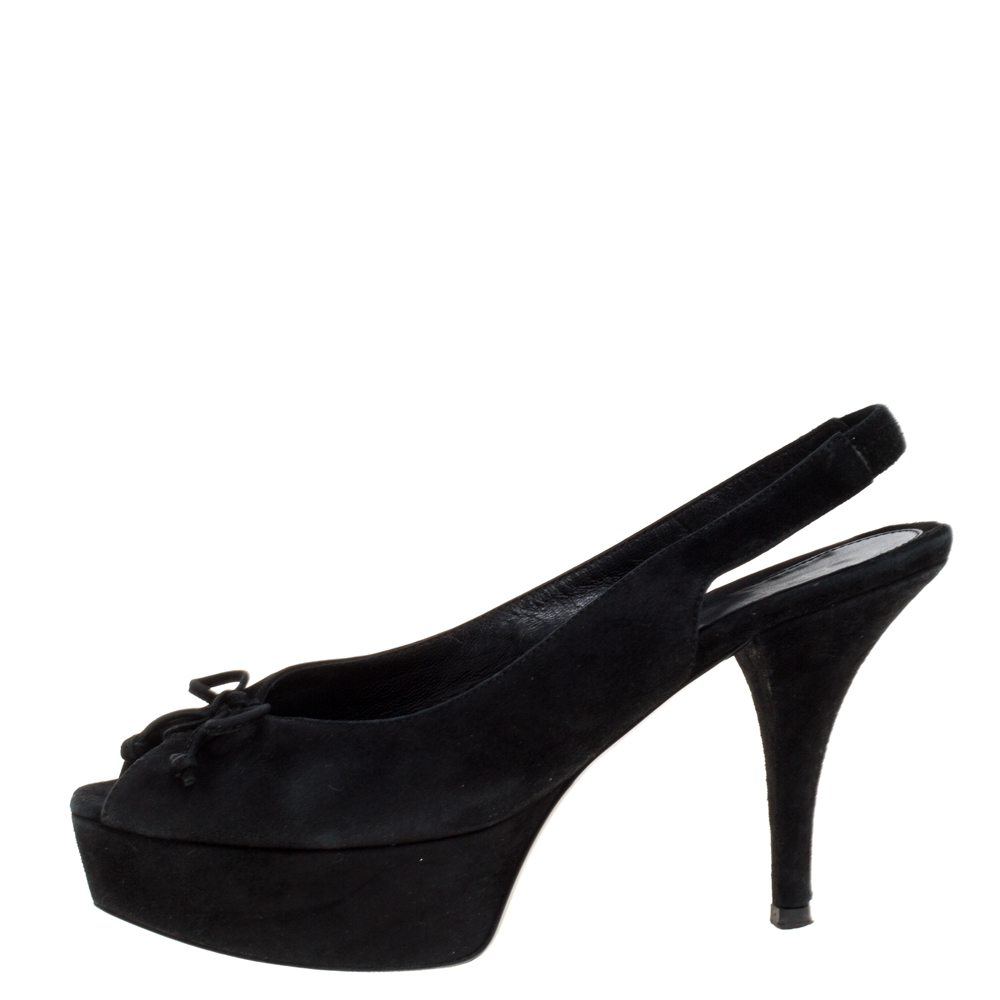 

Fendi Black Suede Fendista Bow Slingback Peep Toe Platform Sandals Size