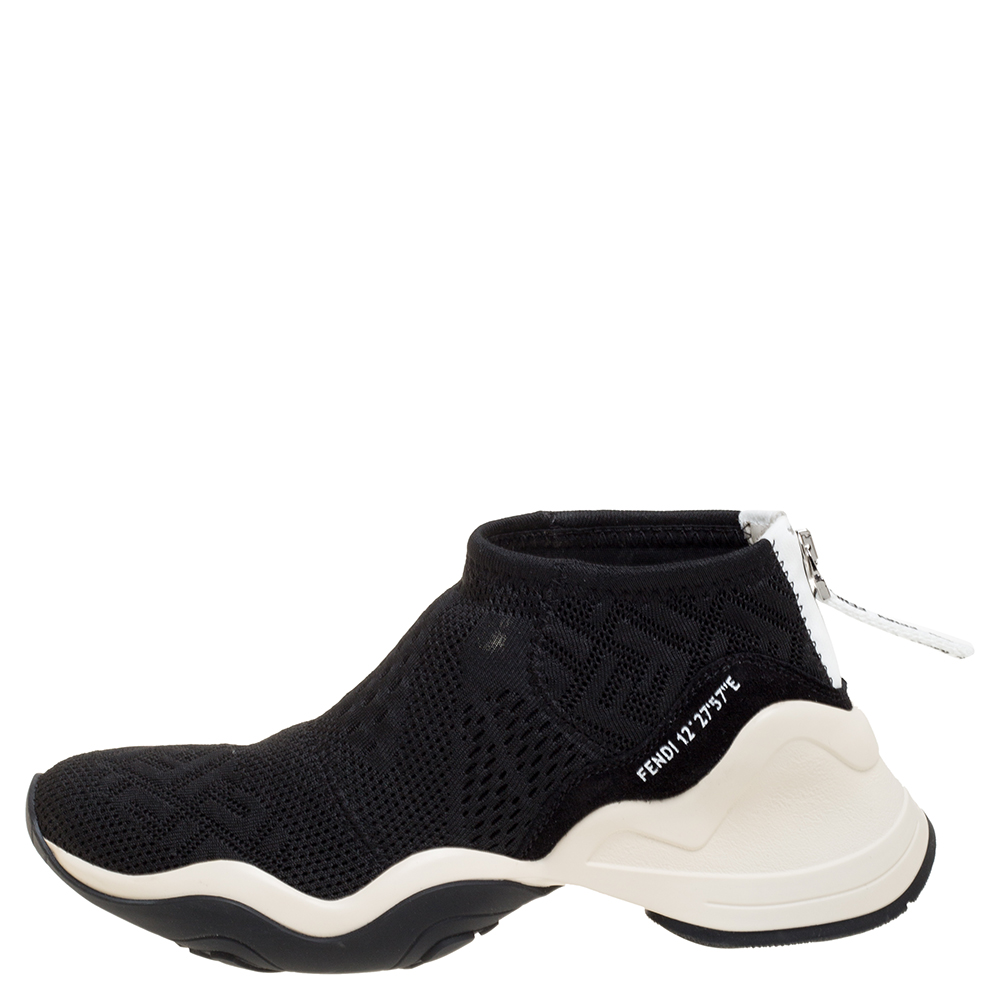 

Fendi Black FF Logo Knit Fabric High Top Sneakers Size