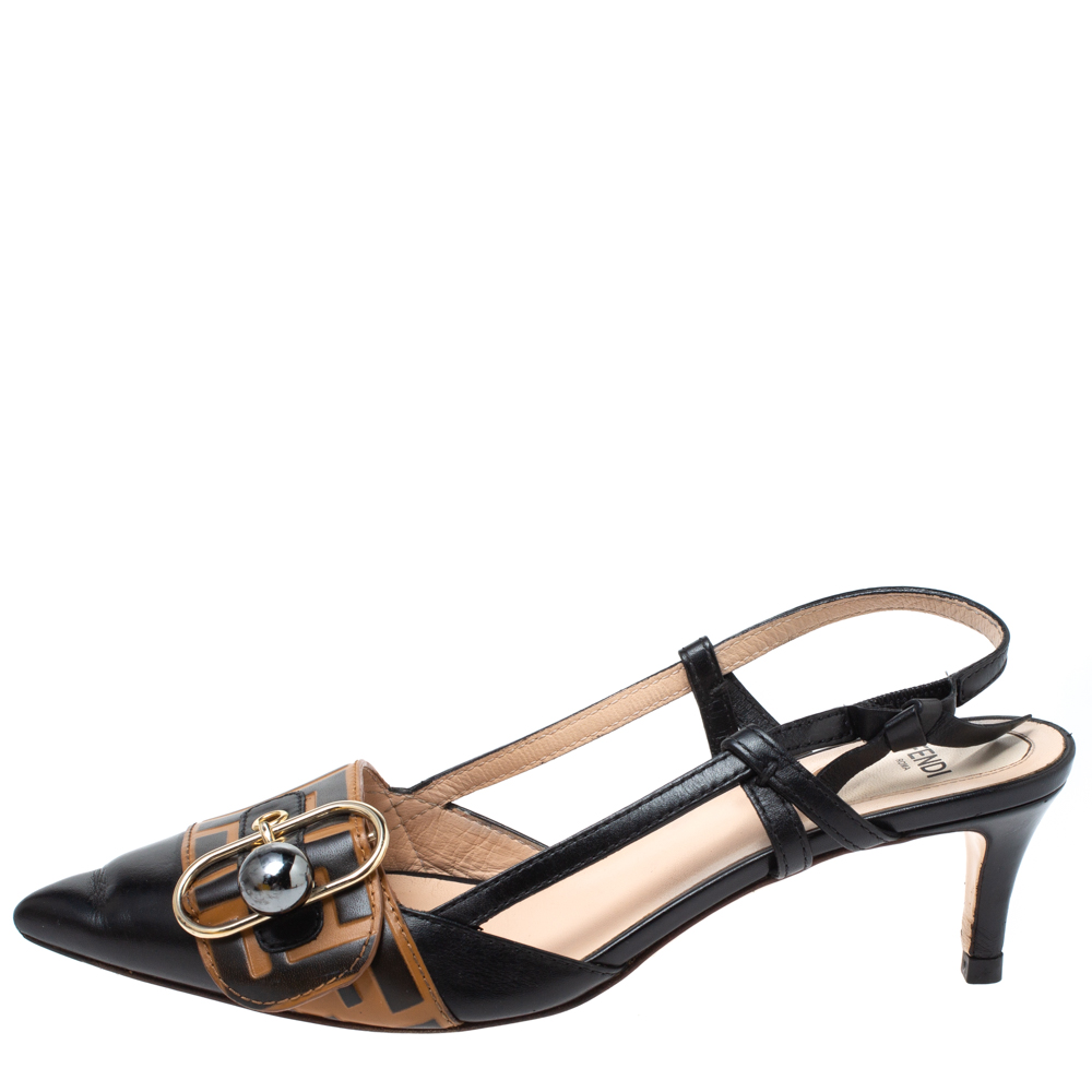 

Fendi Black/Brown Zucca Pearland Slingback Pumps Size