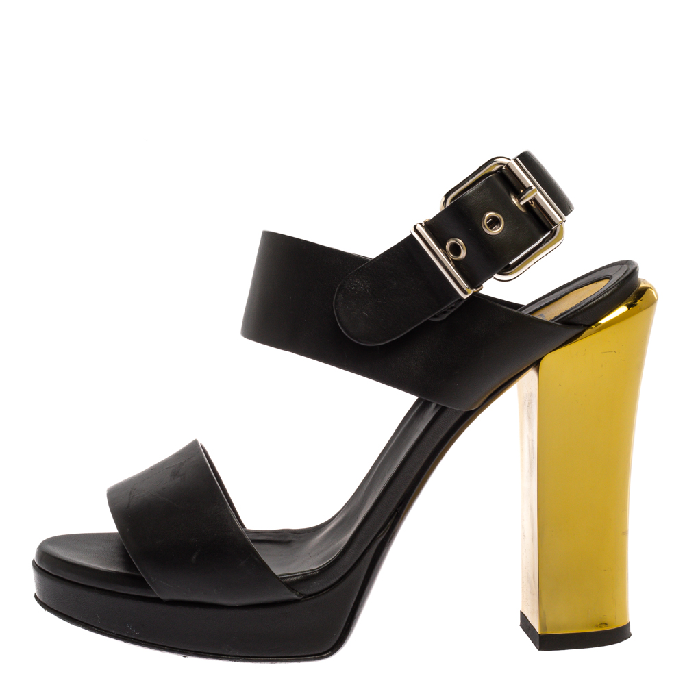 

Fendi Black/Neon Green Leather Mirror Heel Ankle Strap Sandals Size