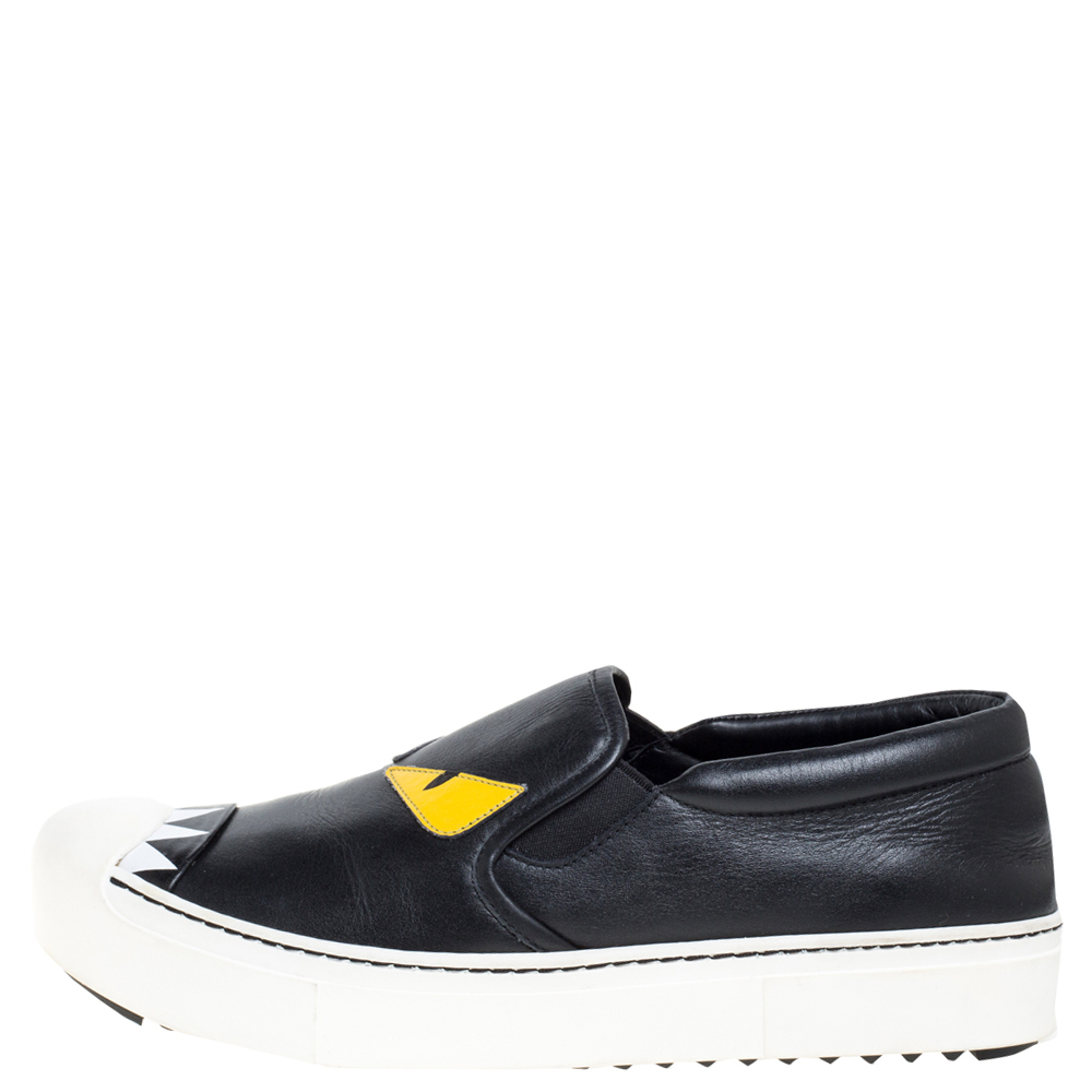 

Fendi Black Leather Monster Slip On Sneakers Size