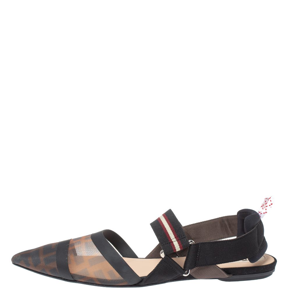 

Fendi Black/Brown Zucca Mesh Colibri Slingback Flat Sandals Size