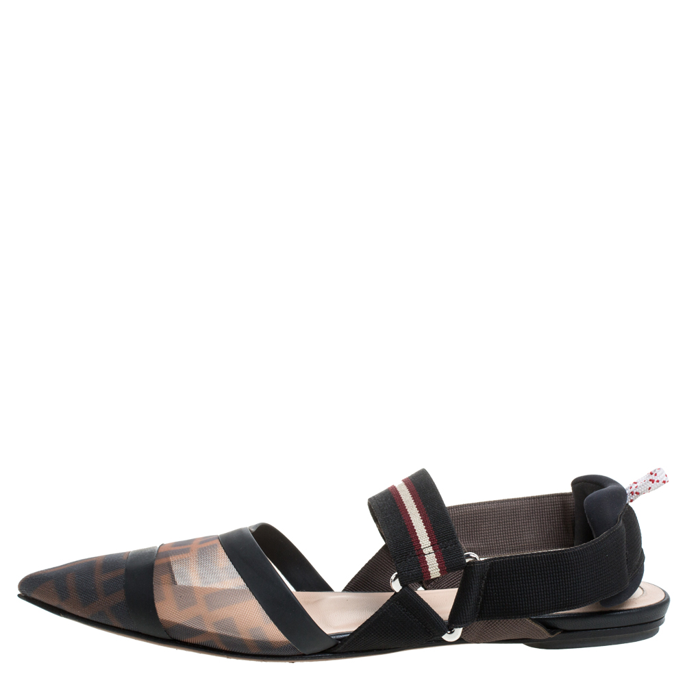 

Fendi Black/Brown Zucca Mesh Colibri Slingback Flat Sandals Size