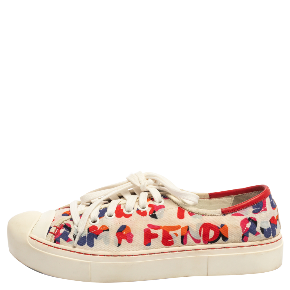 

Fendi Multicolor Logo Printed Canvas Lace Low Top Sneakers Size