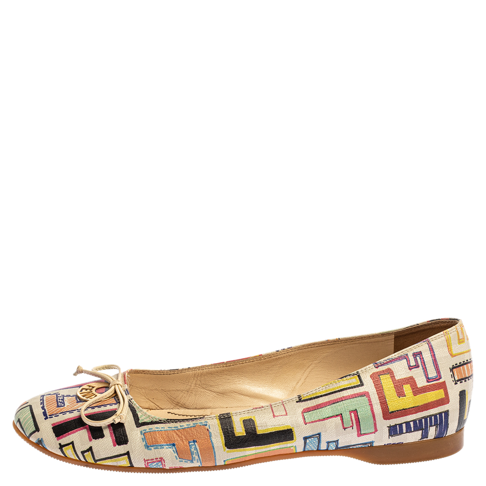 

Fendi White Multicolor Zucca Spalmati Ballet Flats Size