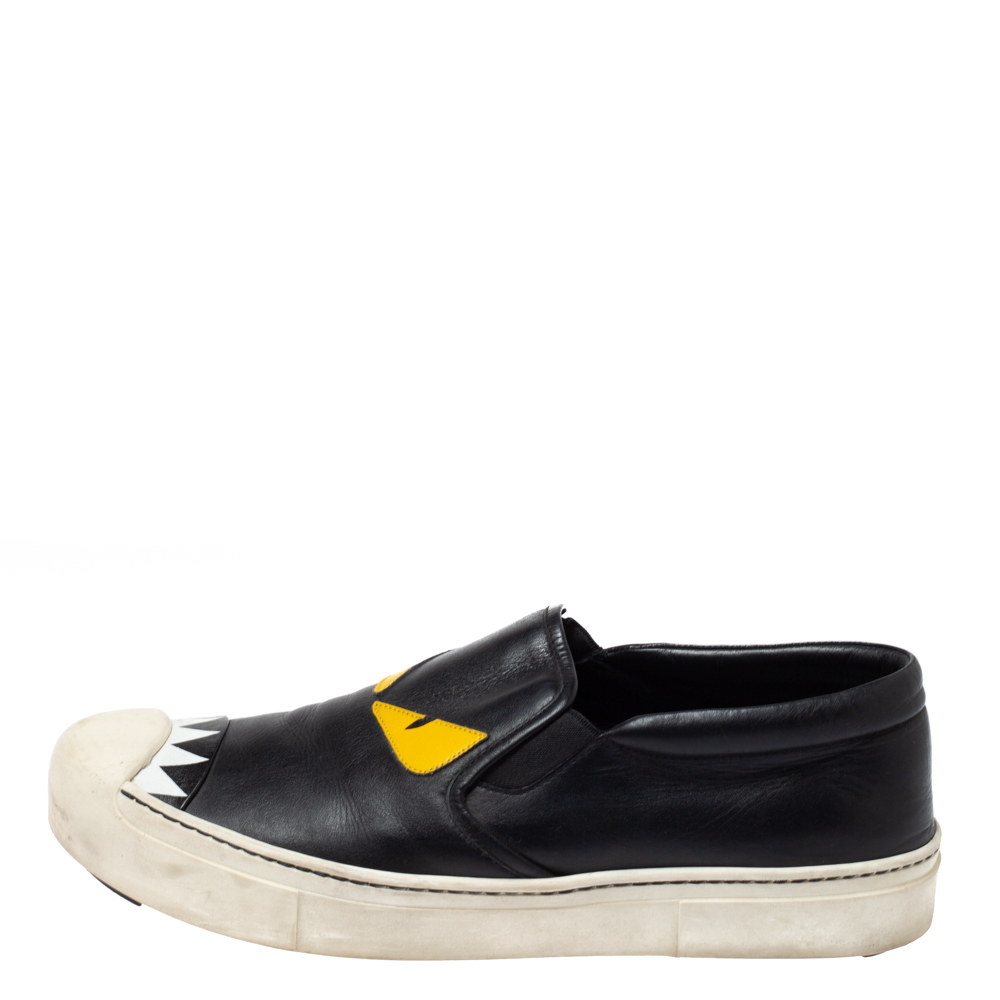 

Fendi Black Leather Monster Slip On Sneakers Size