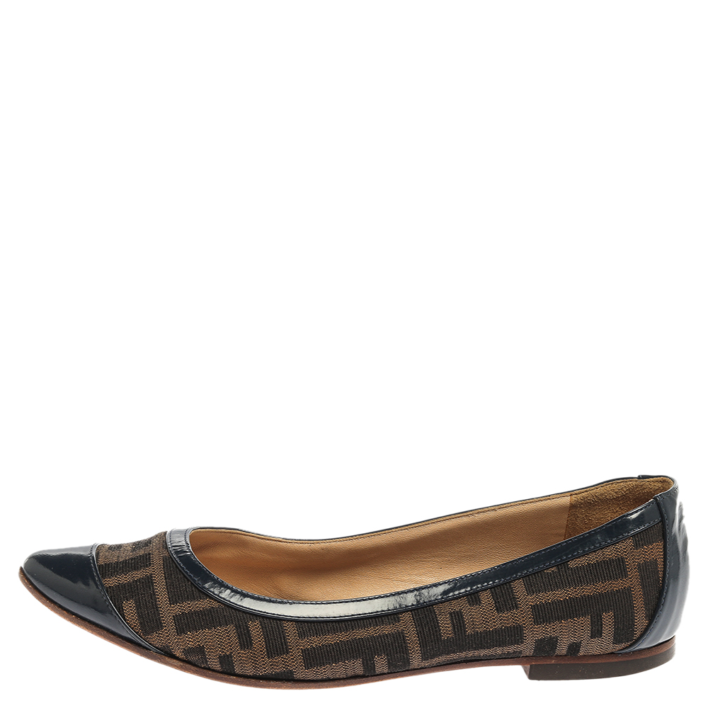 

Fendi Blue/Brown Zucca Canvas And Leather Ballet Flats Size