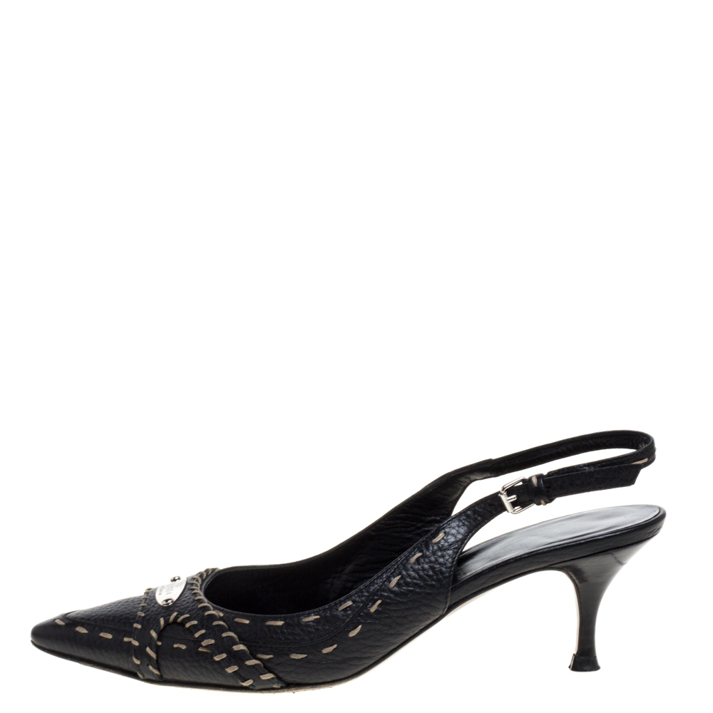 

Fendi Black Leather Selleria Slingback Pointed Toe Sandals Size