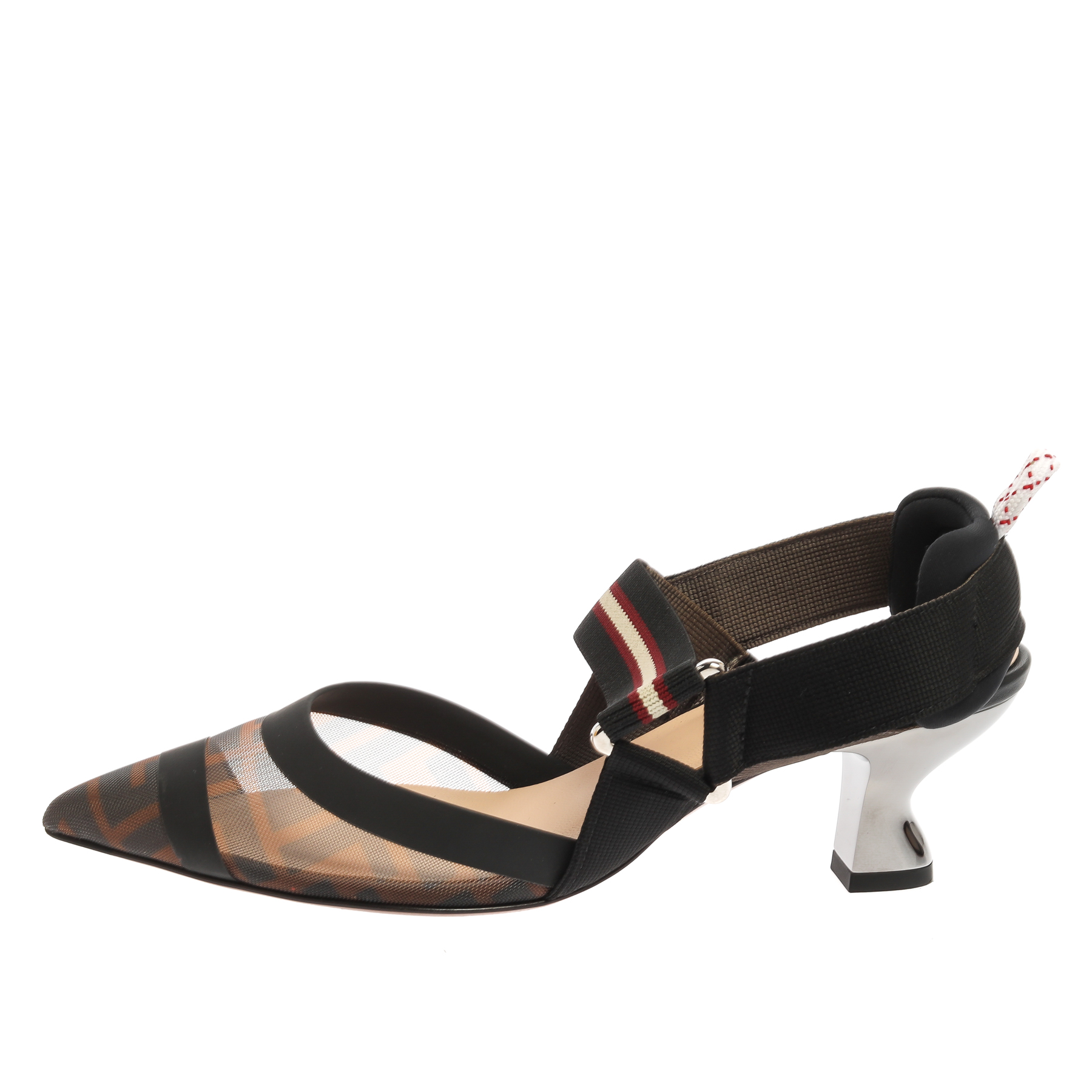

Fendi Brown Zucca Mesh and Fabric Colibri Slingback Pumps Size