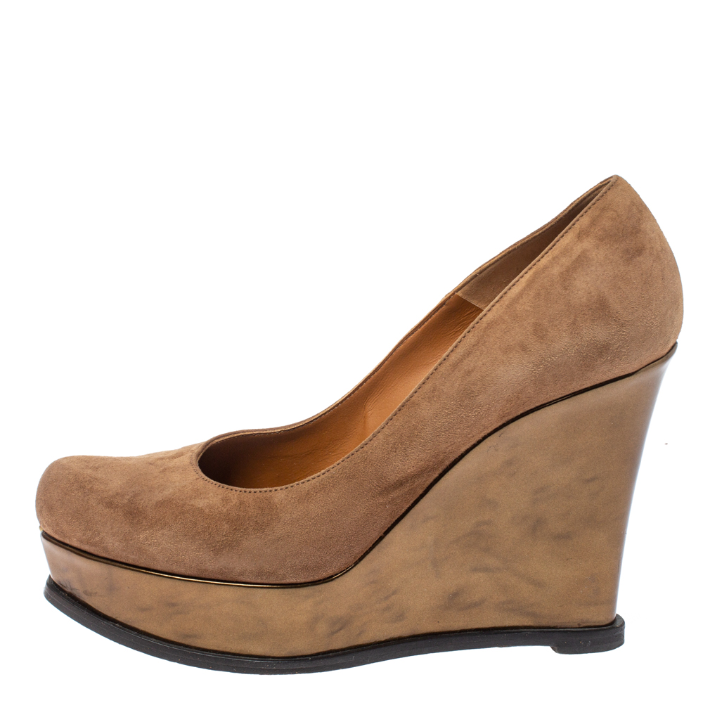 

Fendi Brown Suede Platform Wedge Pumps Size