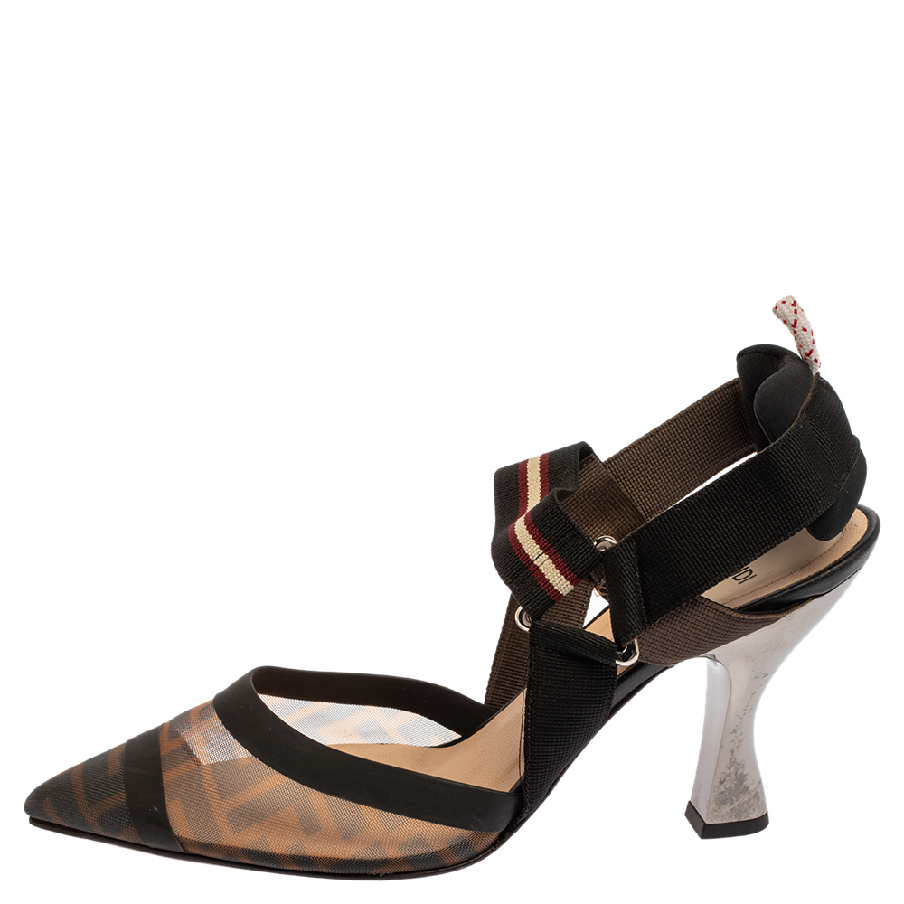 

Fendi Multicolor Mesh Colibri Slingback Sandals Size, Black
