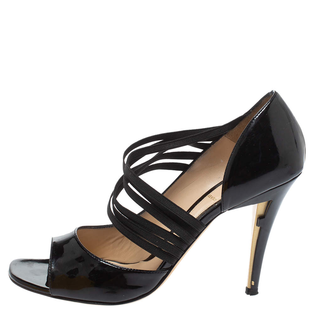 

Fendi Black Patent Leather Strappy D'orsay Pumps Size
