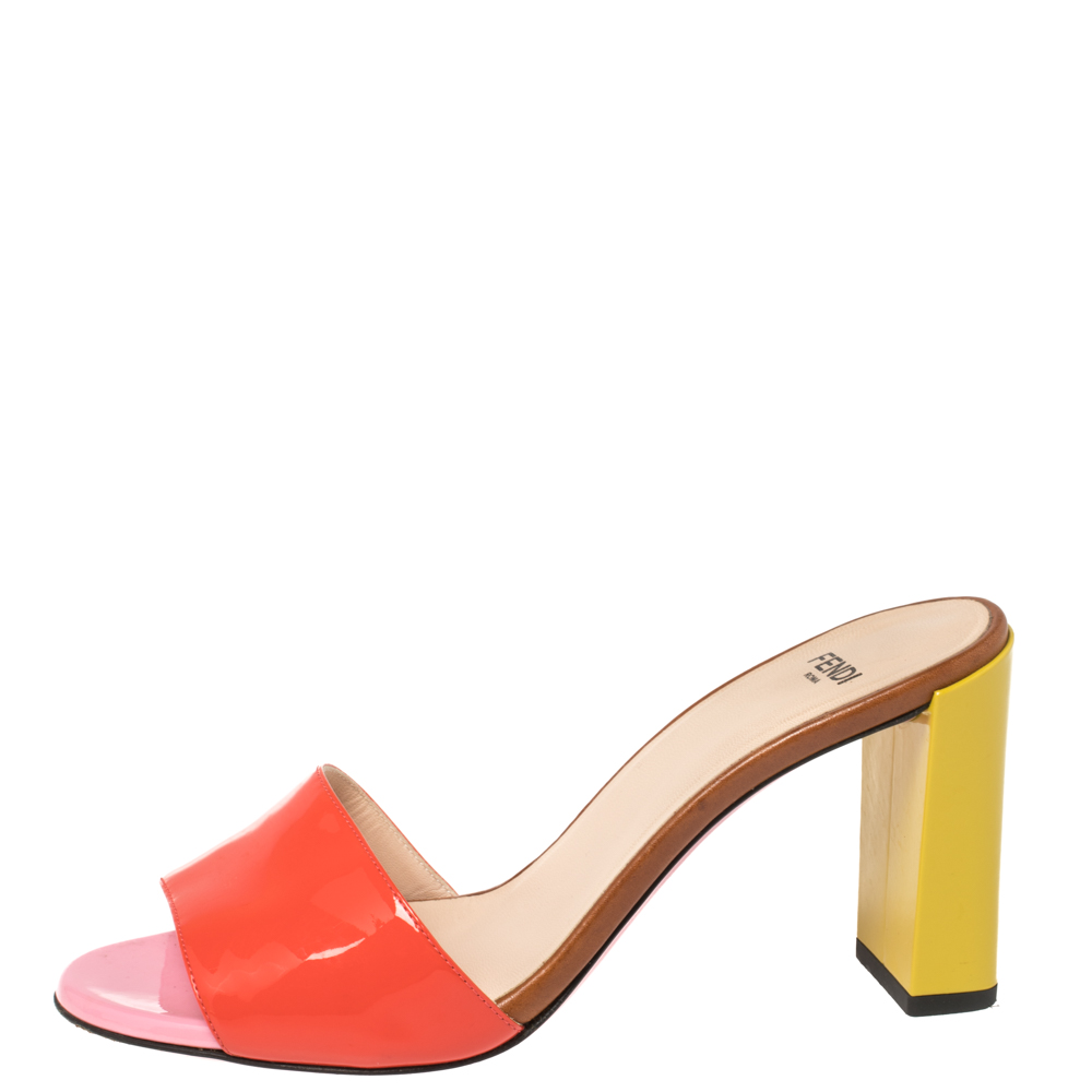 

Fendi Red Patent Leather Block Heel Slides Size