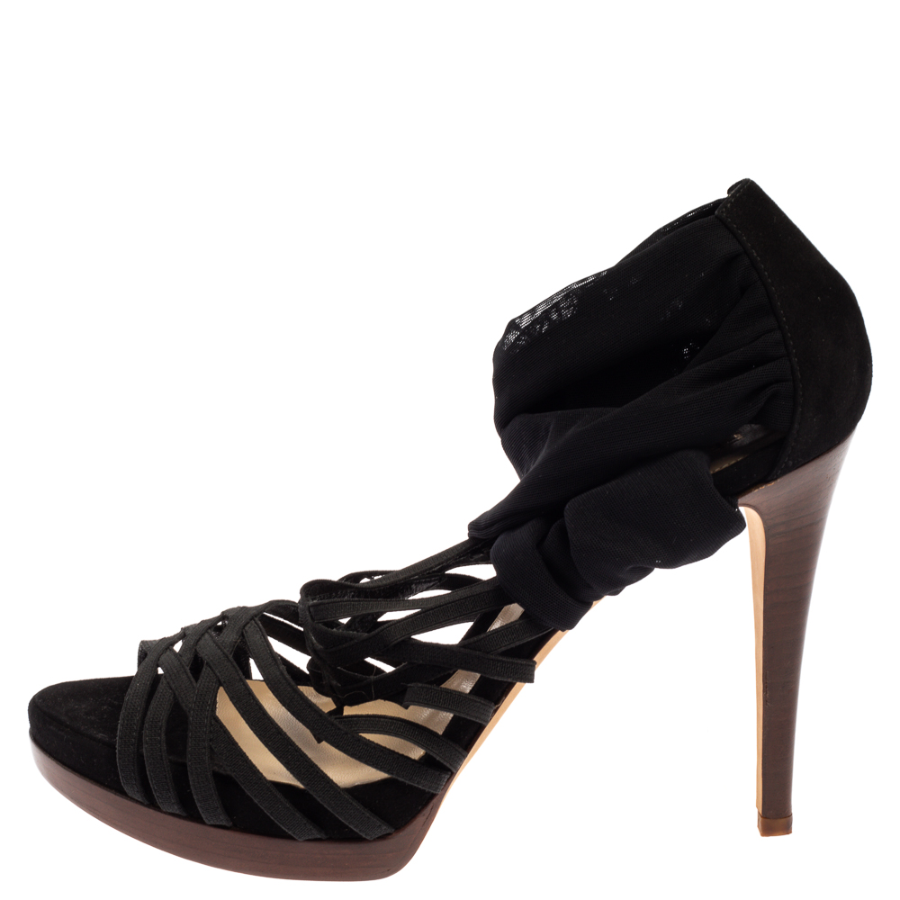 

Fendi Black Fabric Strappy Sandals Size