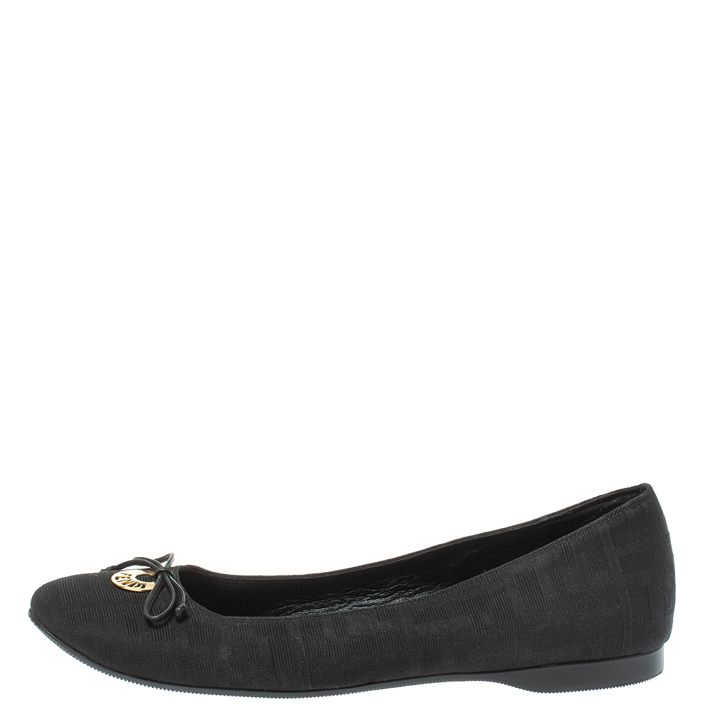 

Fendi Black Zucca Canvas Bow Ballet Flats Size