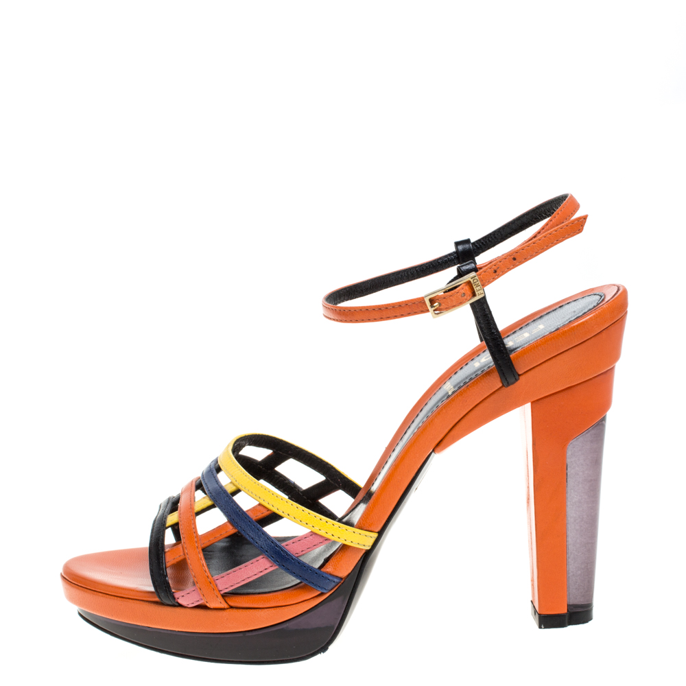 

Fendi Multicolor Leather Strappy Platform Ankle Strap Sandals Size