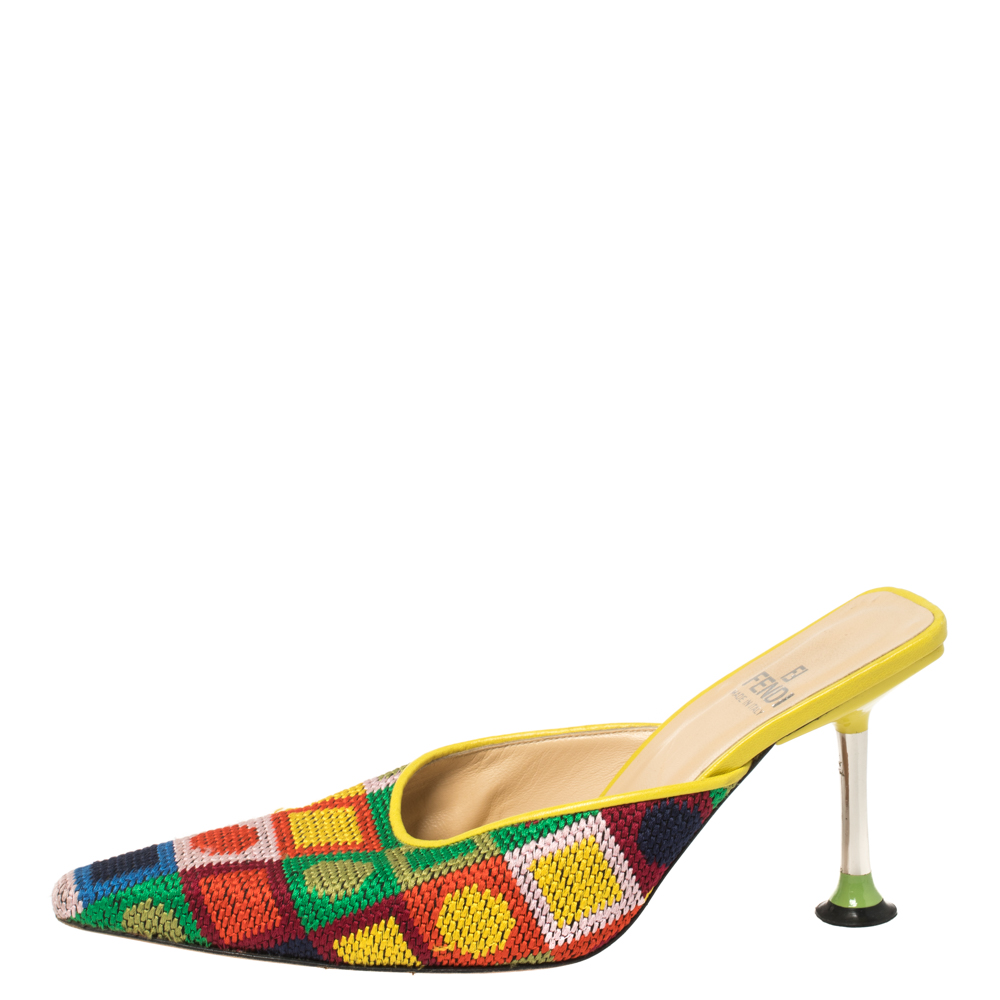 

Fendi Multicolor Fabric Mule Sandals Size