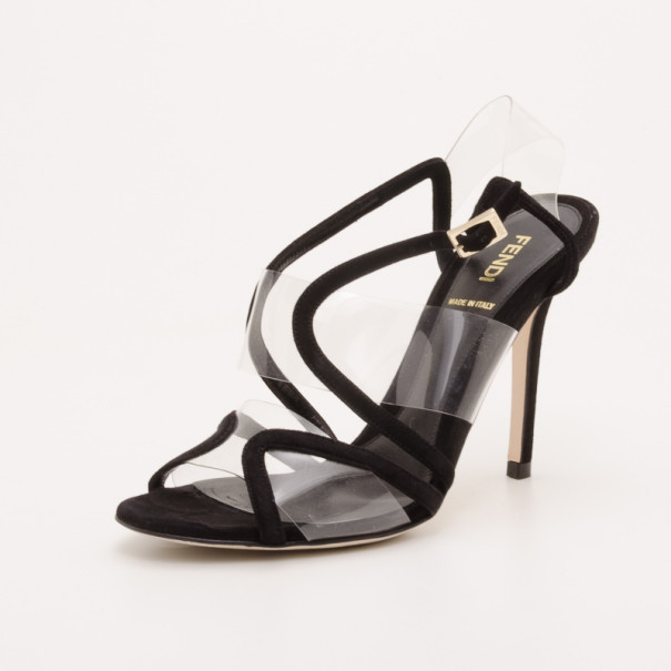 Fendi Black Suede and Clear Sandals Size 38