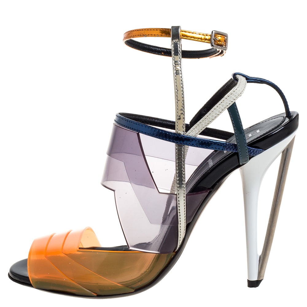 

Fendi Multicolor PVC And Leather Iridia Open Toe Ankle Strap Sandals Size