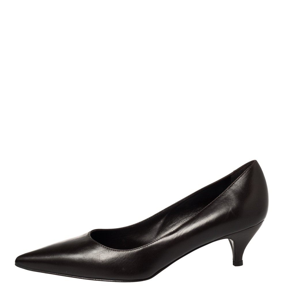 

Fendi Dark Brown Leather Kitten Heel Pointed Toe Pumps Size