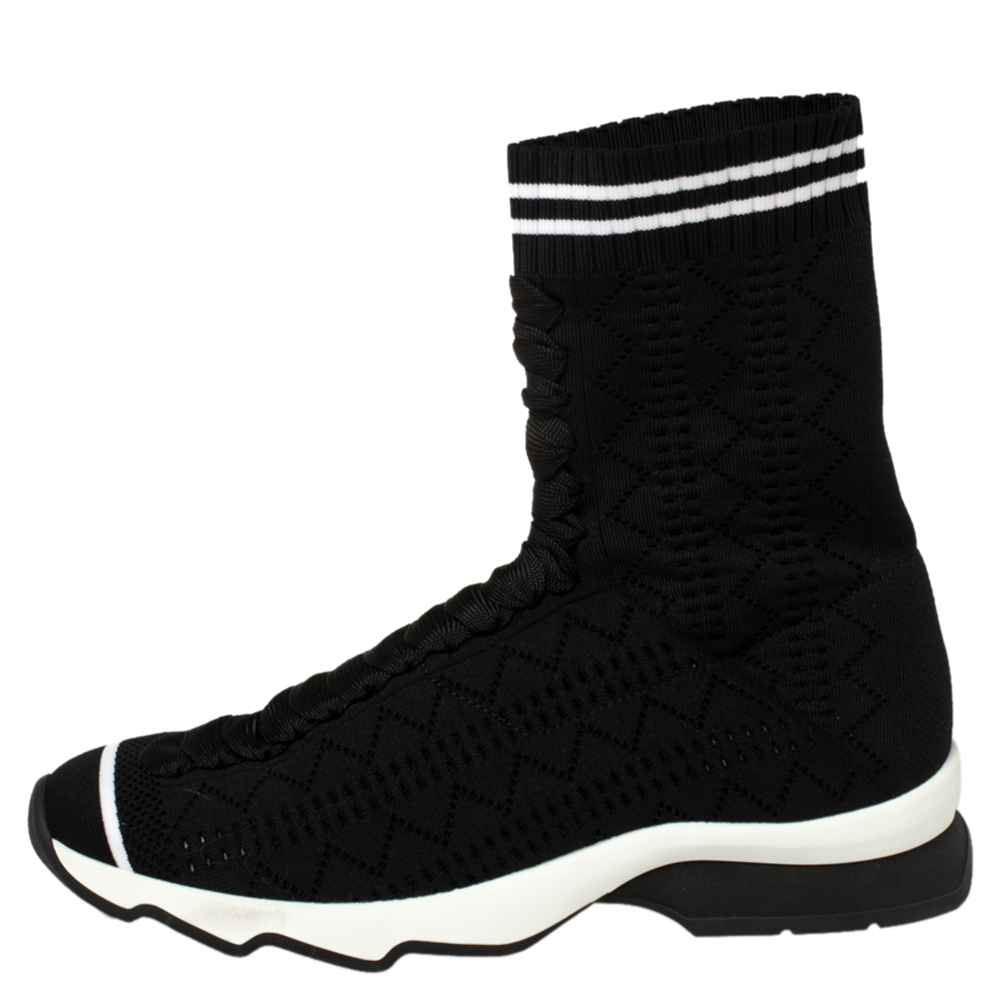 

Fendi Black Knit Fabric Sock High Top Sneakers Size