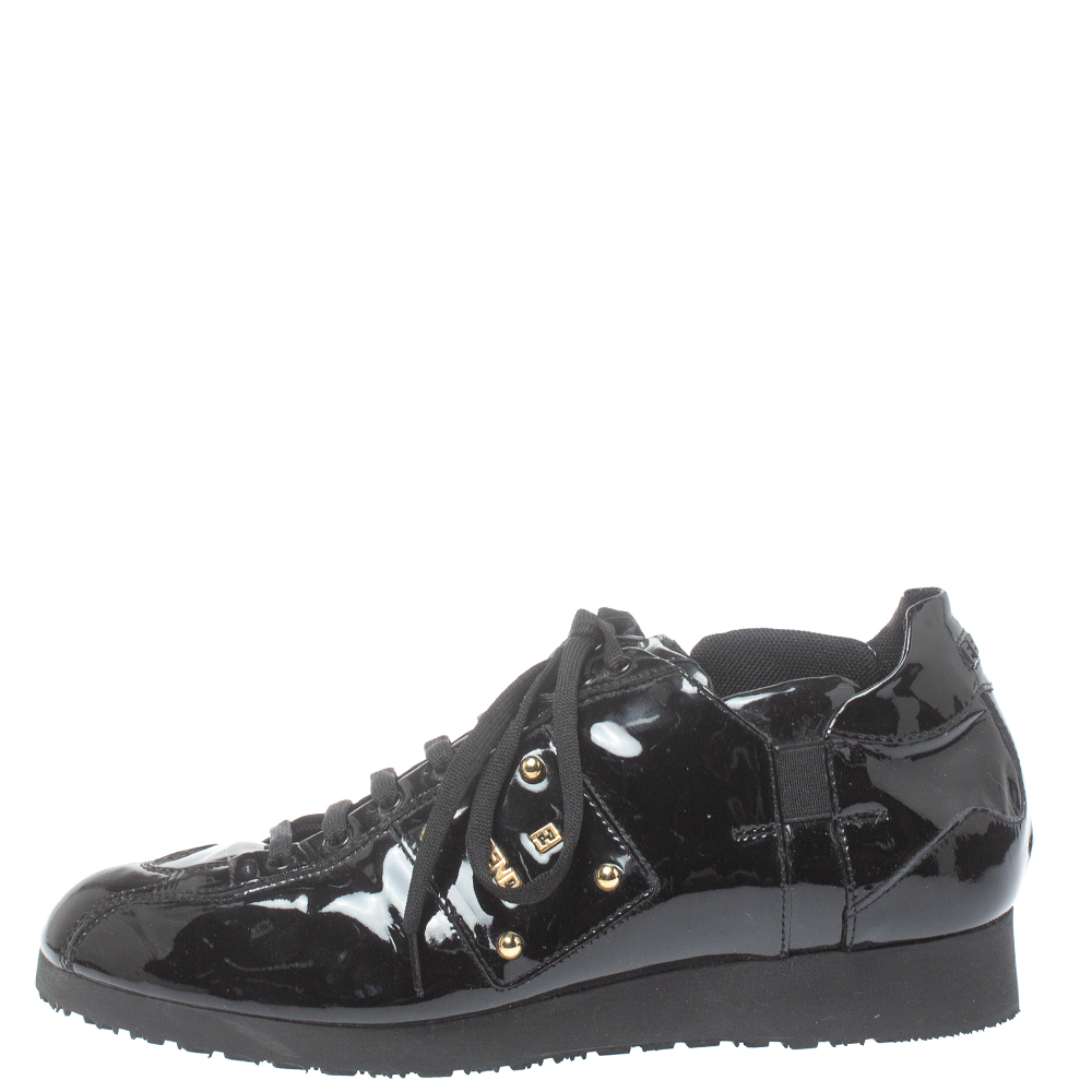 

Fendi Black Patent Leather Low Top Sneakers Size