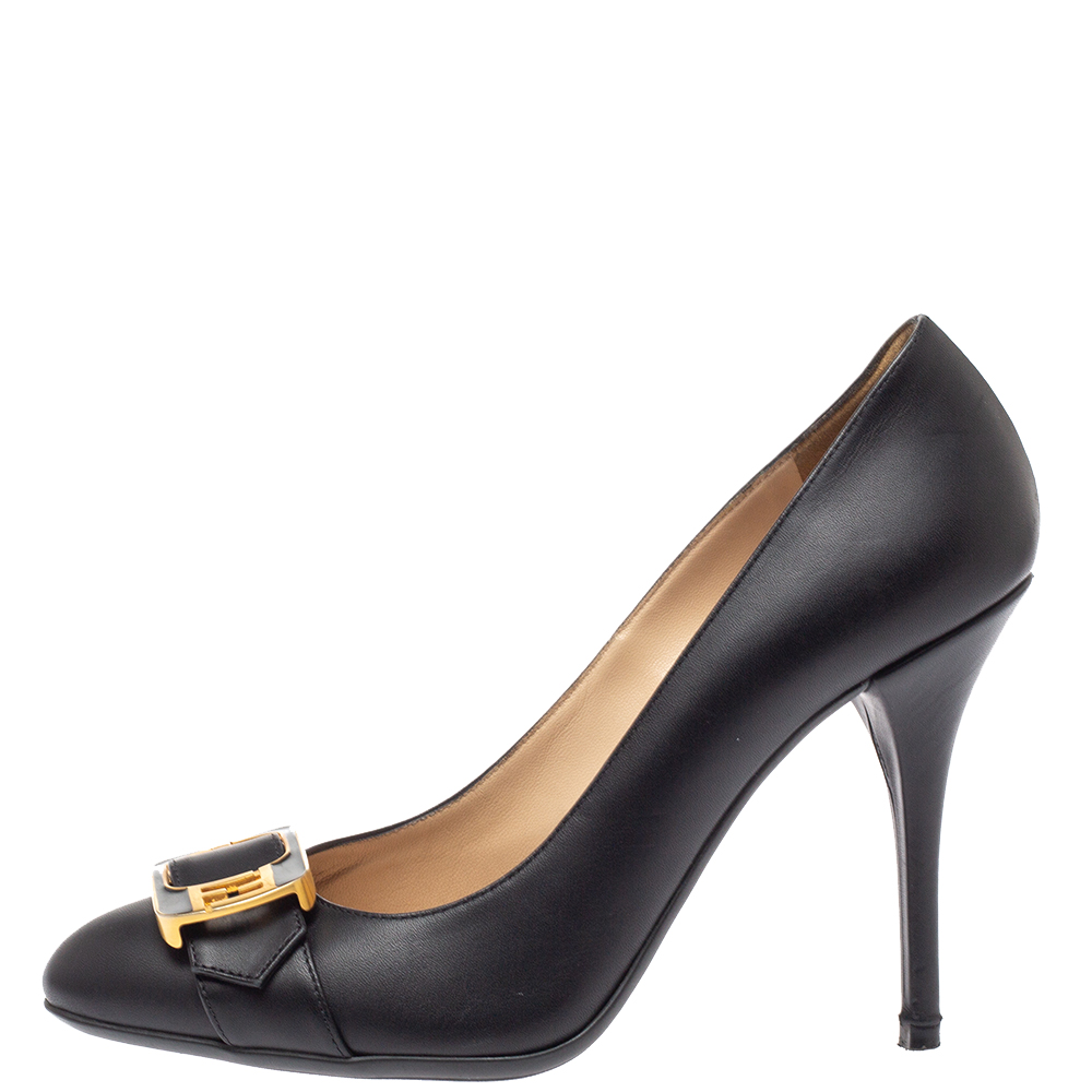 

Fendi Black Leather Chameleon Buckle Pumps Size