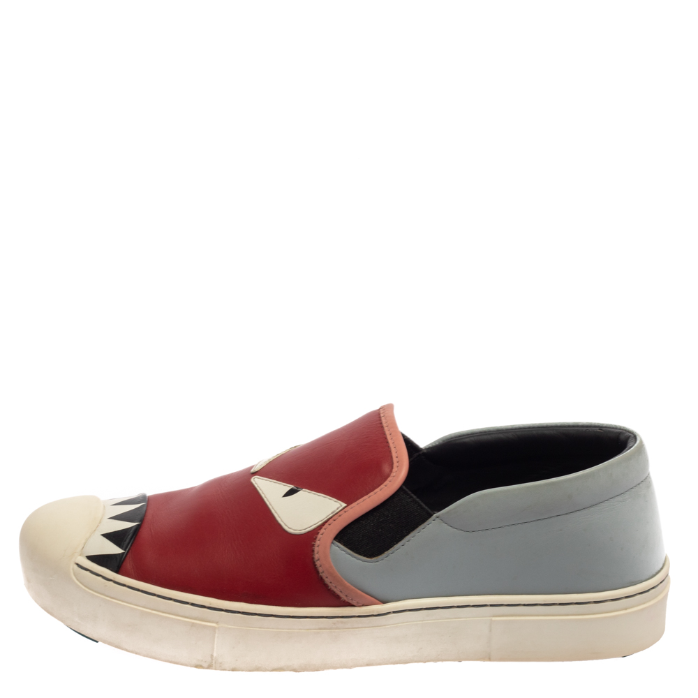 

Fendi Multicolor Leather Monster Slip On Sneakers Size