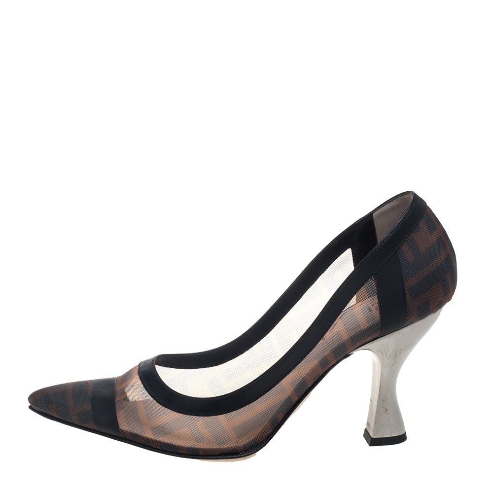 

Fendi Beige/Black Leather And Mesh Colibri Logo Pointed Toe Pumps Size