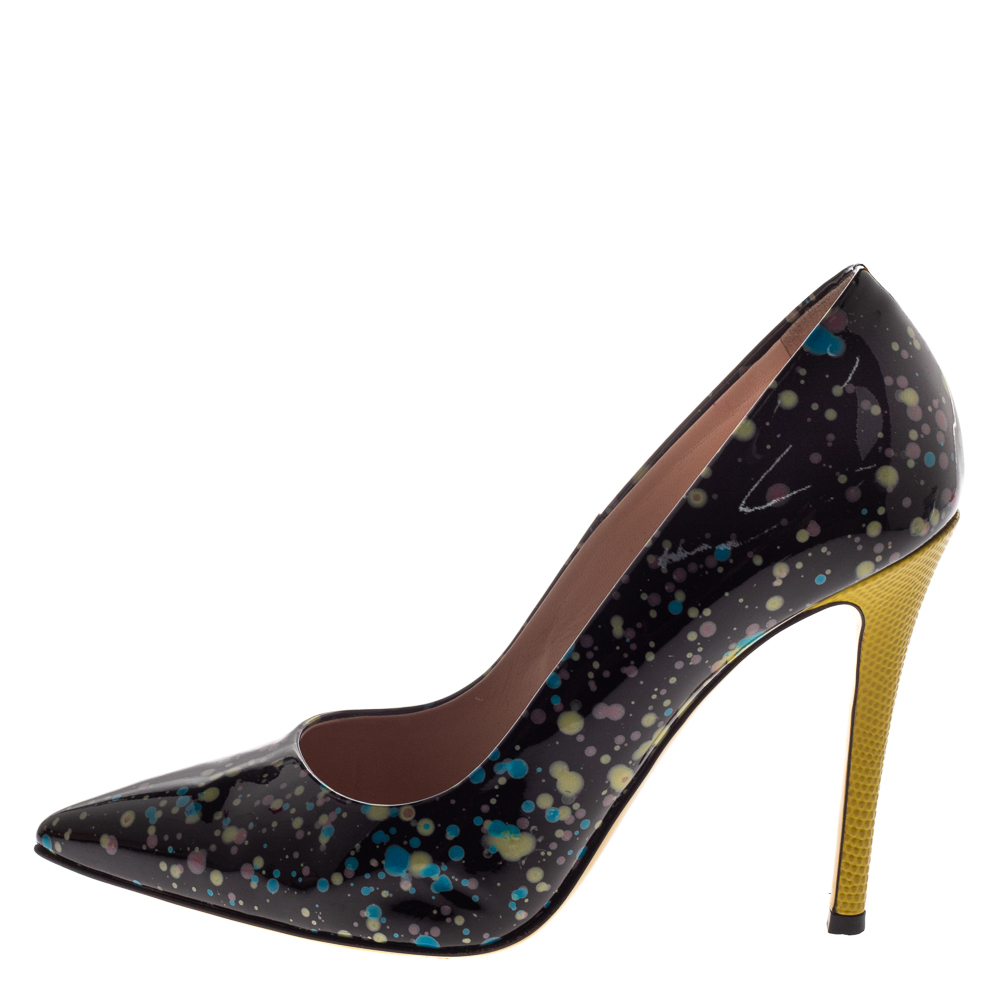 

Fendi Black/yellow Patent Leather Anne Pointed Toe Pumps Size