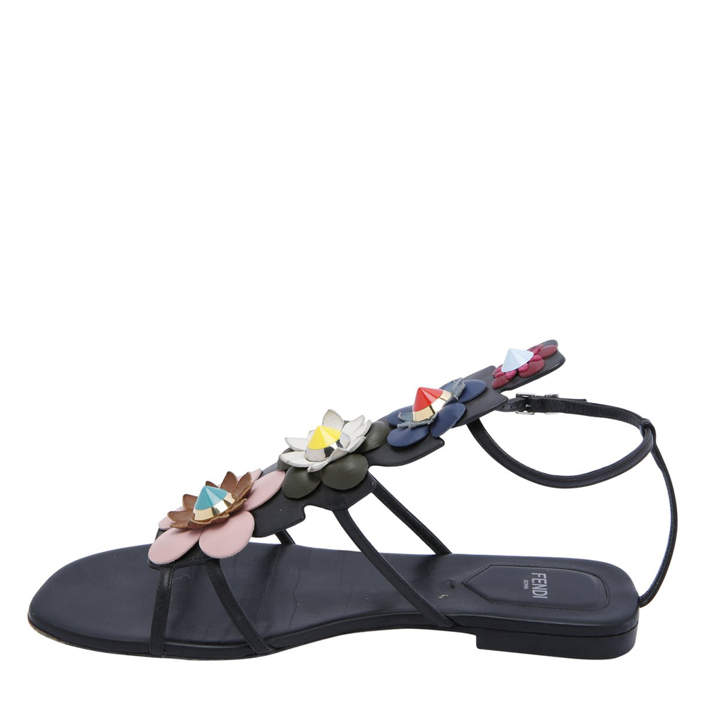 

Fendi Multicolor Floral Applique Flat Sandals Size EU