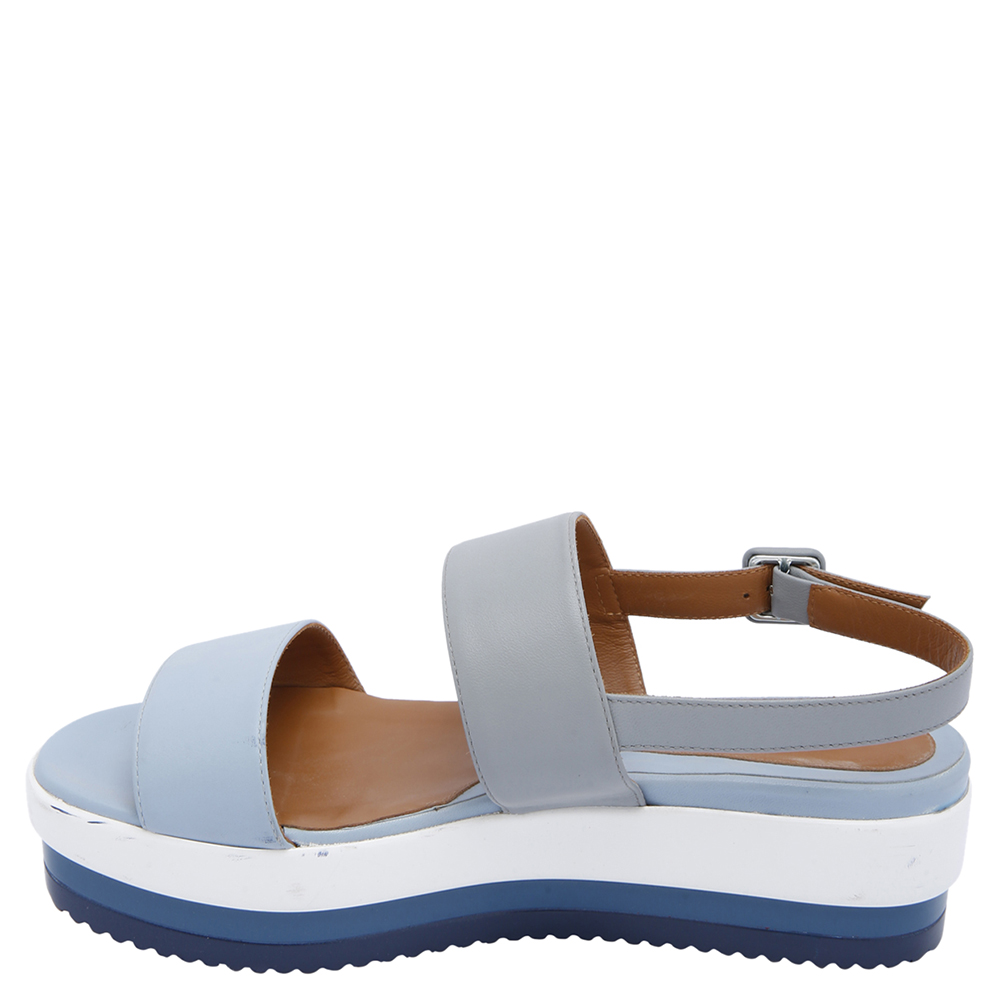 

Fendi Blue/Grey Nappa Leather Platform Heel Sandals Size EU 39