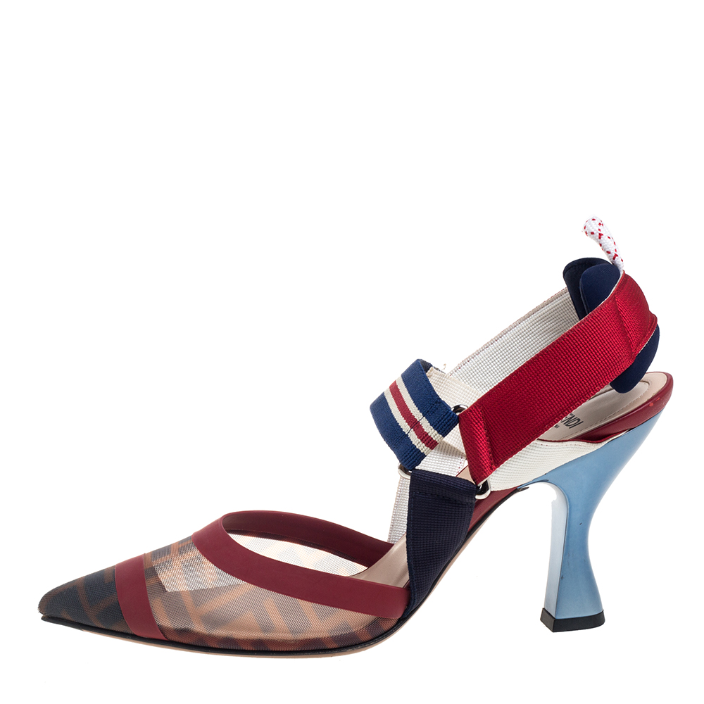 

Fendi Multicolor Mesh And Nylon Colibri Pointed Toe Slingback Sandals Size
