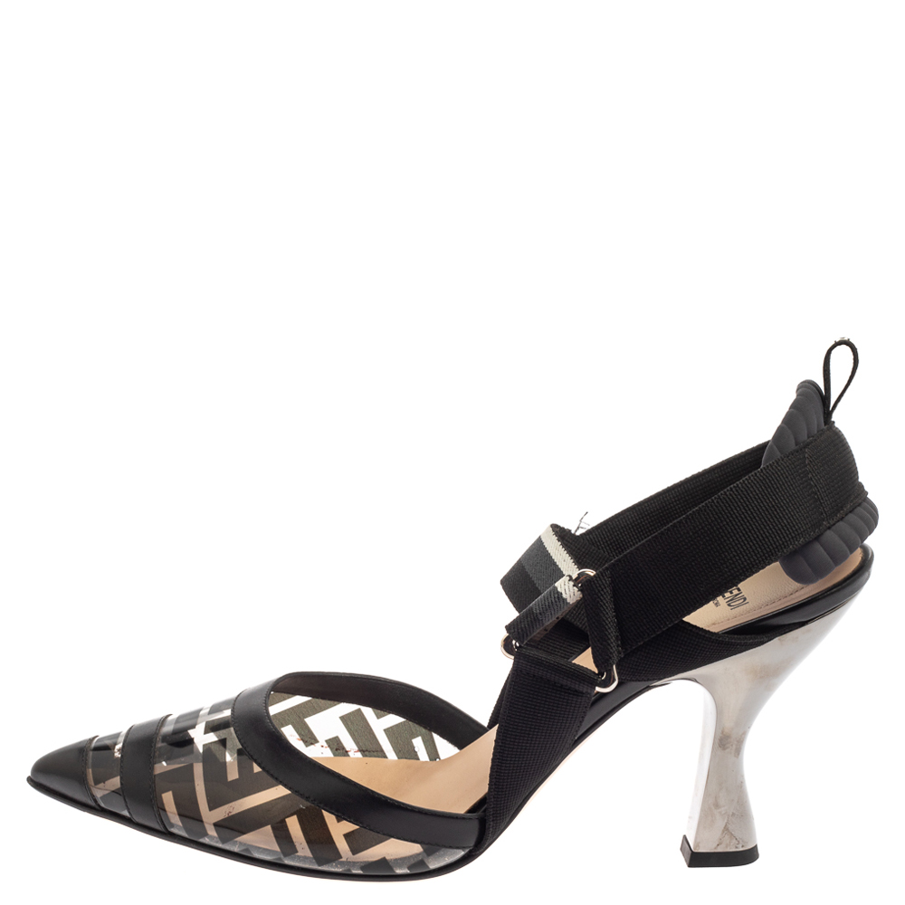 

Fendi Black Canvas And PVC Slingback Pumps Size
