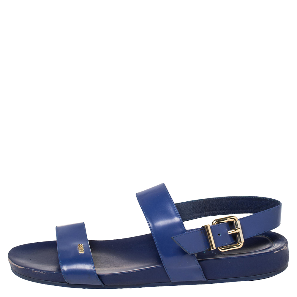 

Fendi Blue Leather Flat Slingback Sandals Size