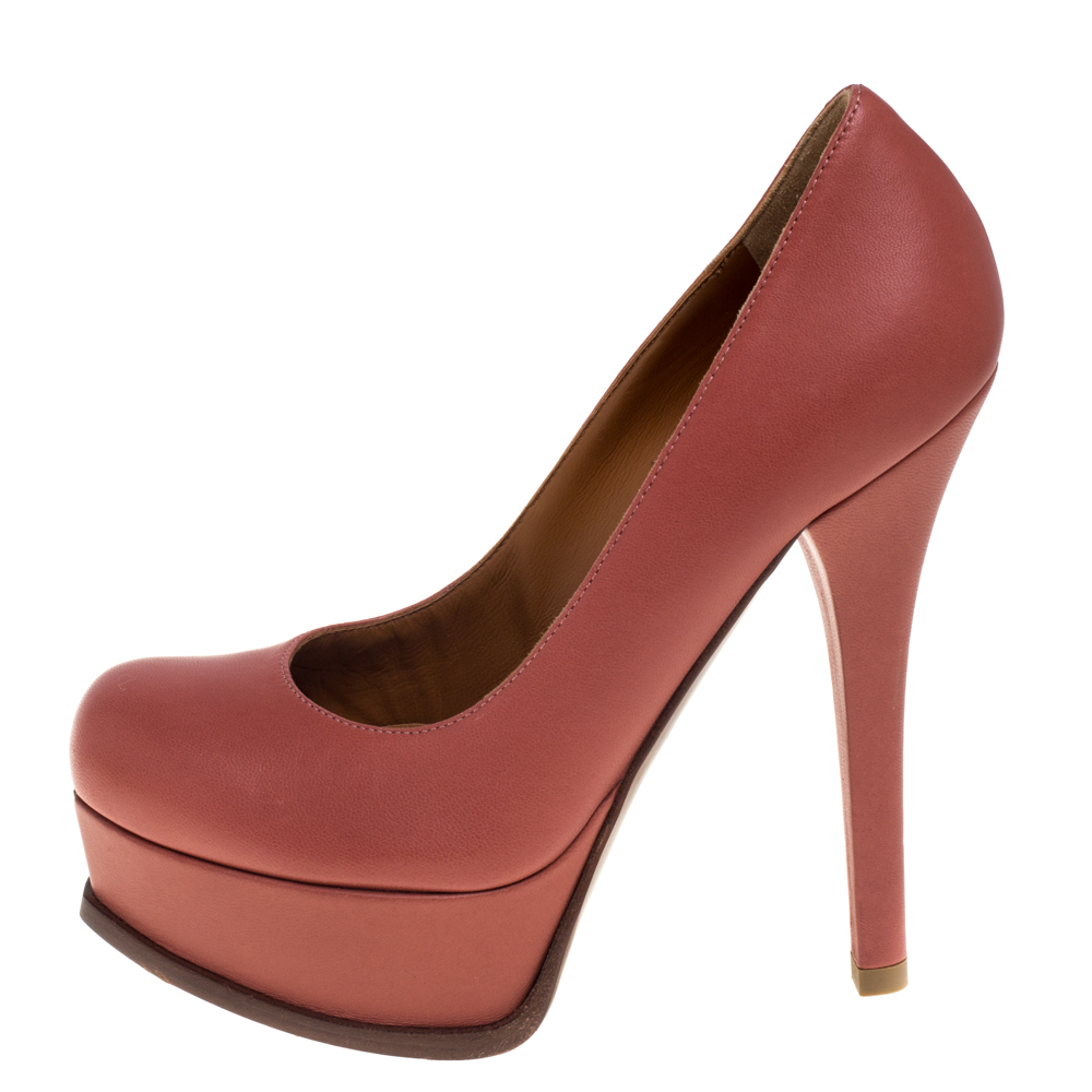 

Fendi Coral Pink Leather Fendista Platform Pumps Size