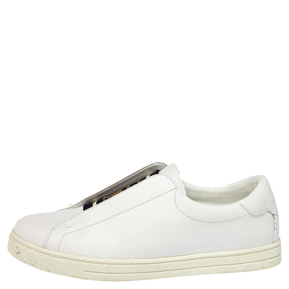 

Fendi White Leather And Logo Knit Rockoko Slip On Sneakers Size