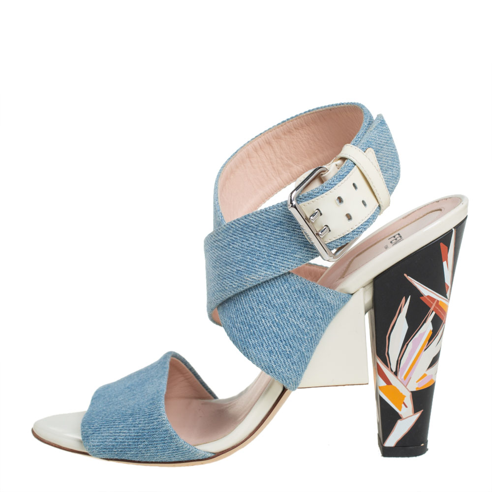 

Fendi Blue Denim Fabric Ankle Wrap Sandals Size