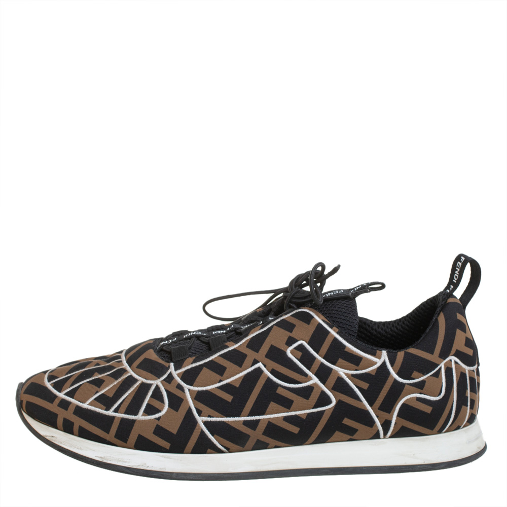 

Fendi Brown/Black Fabric FF Zucca Low Top Sneakers Size