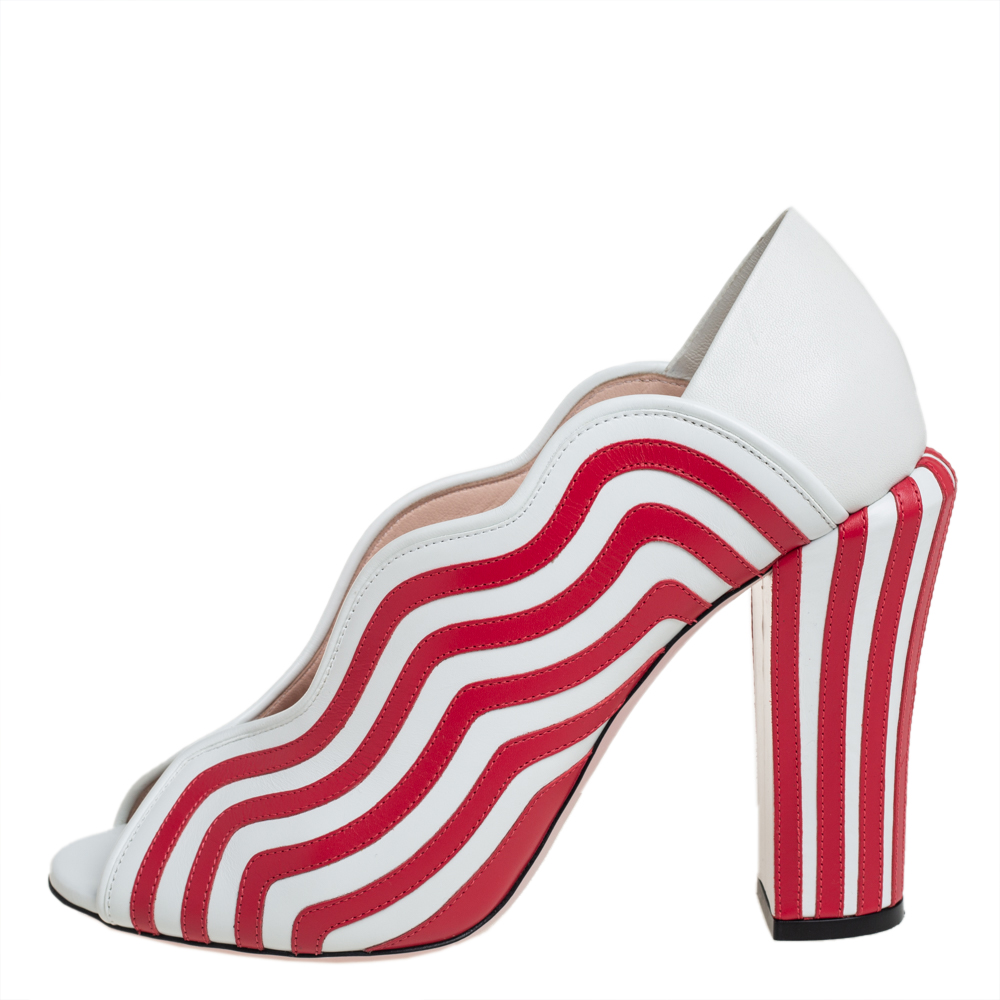 

Fendi White/Red Striped Leather Block Heel Pumps Size